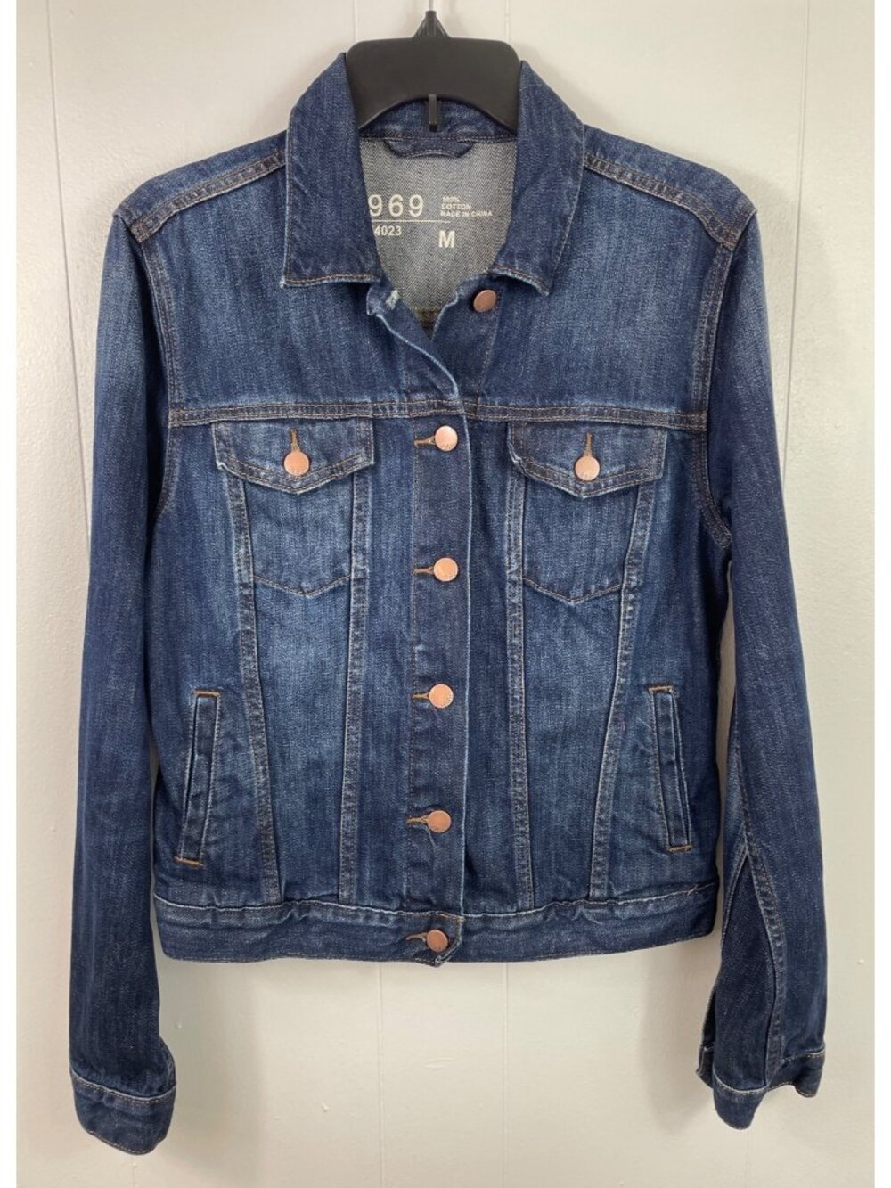 Gap 1969 Medium Denim Icon Flap Jean Jacket Falling Oak Womens Blue Button Front